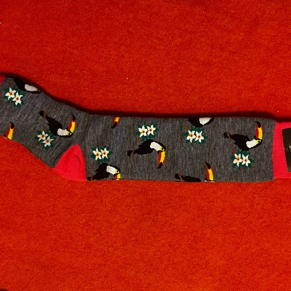 Gray jacquard toucans merino wool blend thermal socks made in Italy NWT - Picture 2 of 8